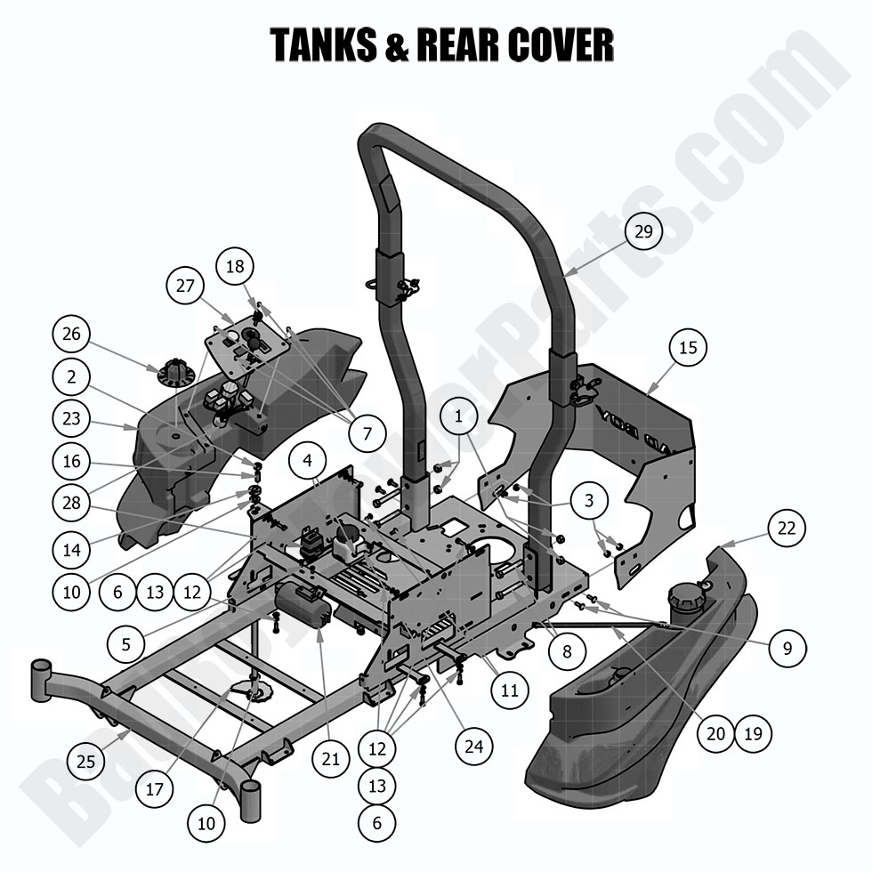 1876 - Bad Boy Mower Parts Lookup > 2019 > Compact Outlaw > Tanks and Rear Cover